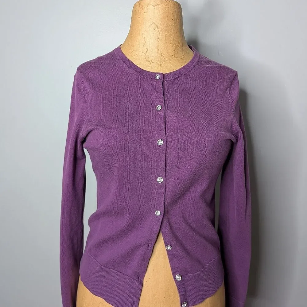 Vintage Ann Taylor Loft Purple Diamond Button Down Semi Cropped Cardigan Size SP